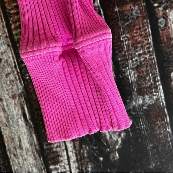 Aerie Road Trip Pink Ribbed Long Sleeve Henley Top - Picture 5 of 6